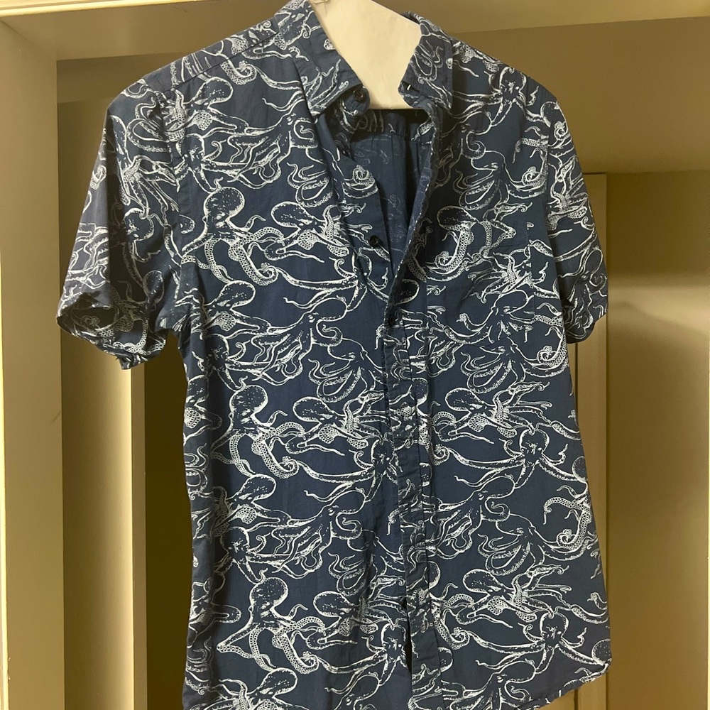 Gently worn, blue button down with octopus print , Old navy , small